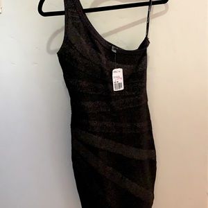 one shoulder dress black with some sparkle gold